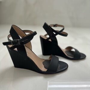 BCBG Max Azria Black Leather Wedges